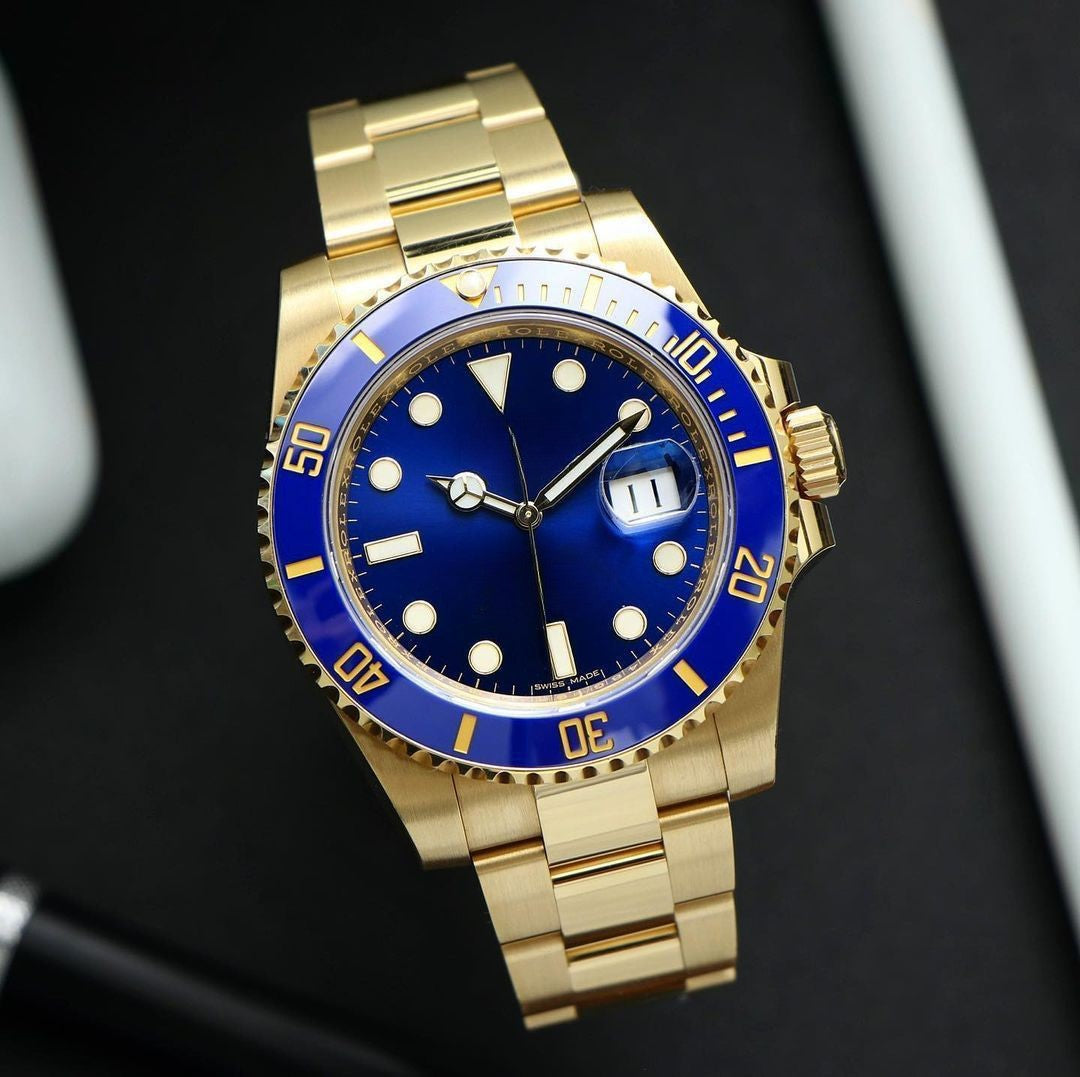 Submariner Quartz Gold Blue Dial Watch For Men's