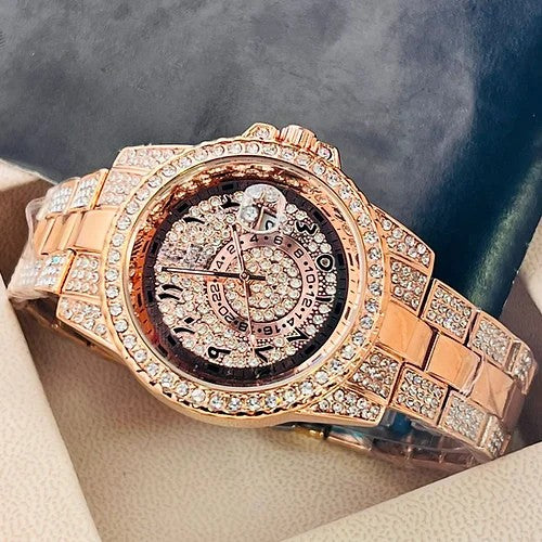 Men’s Analog Rose gold Arabic Sky Dweller Diamond Watch