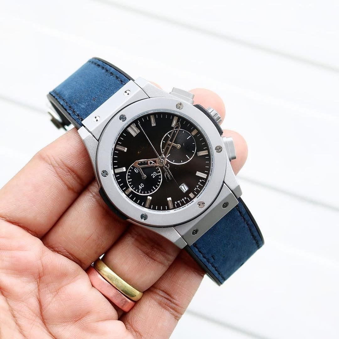 Silver Black Dial Chronograph Blue