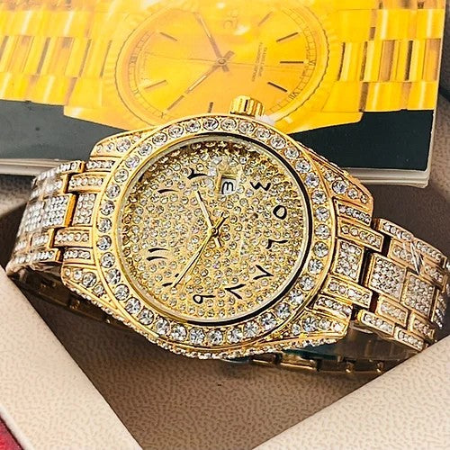 Men’s Analog Gold Arabic Numerals Diamond Watch