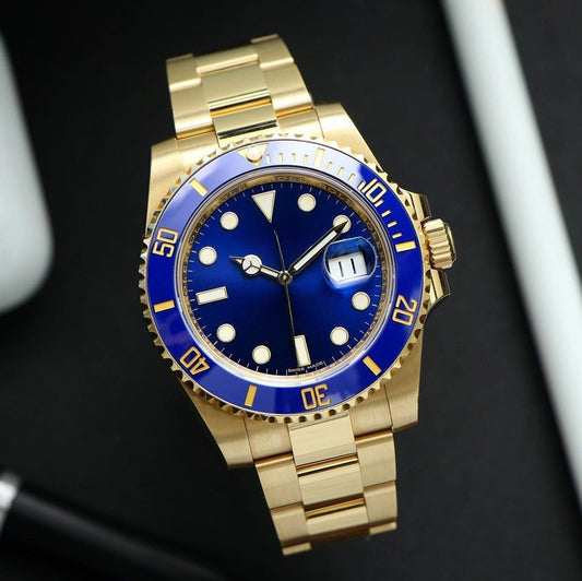 Submariner Quartz Gold Blue Dial Watch For Men's