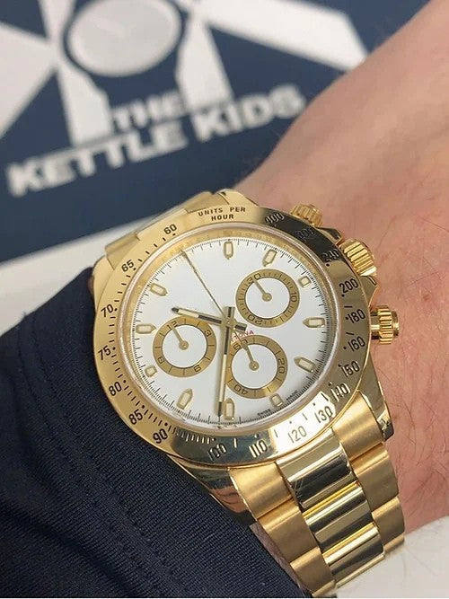 Automatic Golden And White Dial Analog Chronograph Round Men's Watch