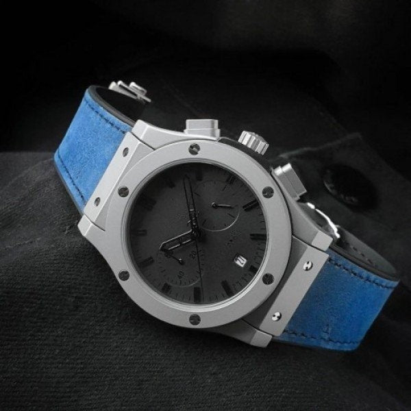 Black Dial Chronograph Blue Leather Belt