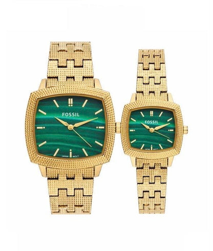 Fossil Nick Jonas Green Dial Metal Belt Couple Watch