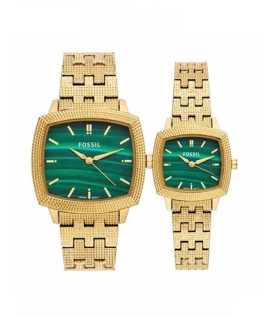 Fossil Nick Jonas Green Dial Metal Belt Couple Watch