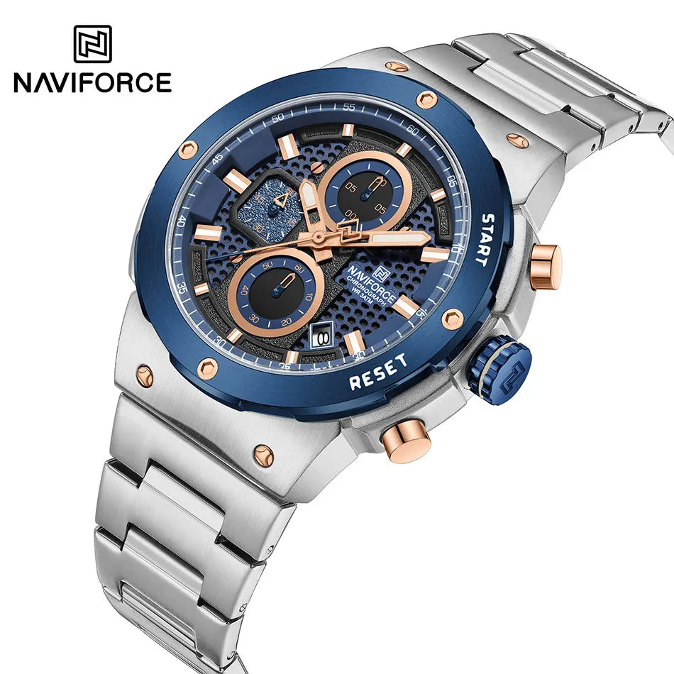 Naviforce Royal Silver Blue NF8072 Watch - Stainless Steel Chronograph