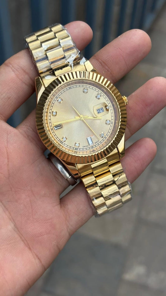 Datejust Gold Diamond Dial Watch For Men's