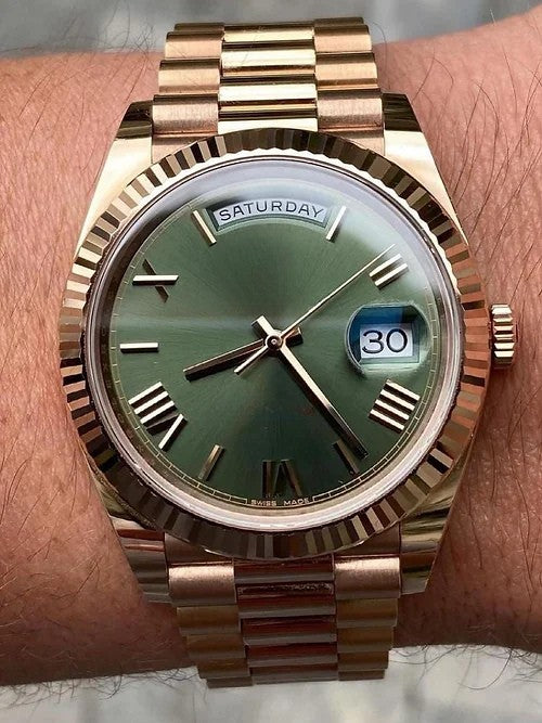 Automatic Golden Green Dial Analog Chain Metal Round Men's Watch