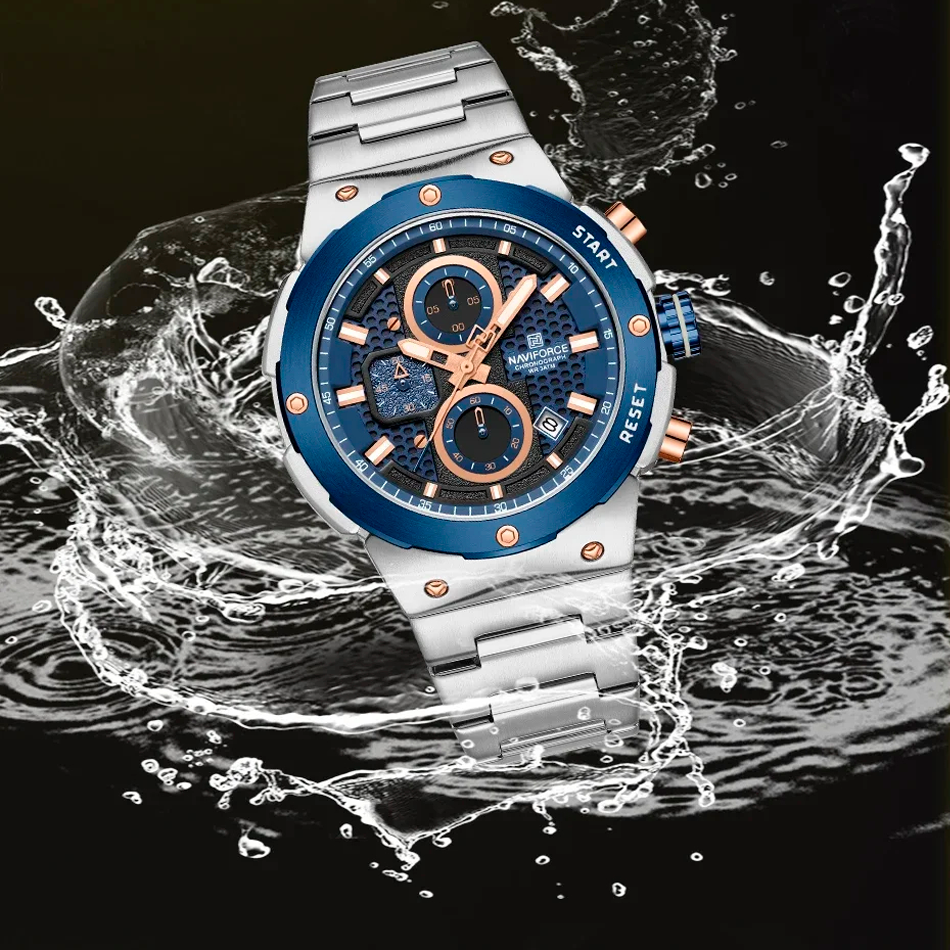 Naviforce Royal Silver Blue NF8072 Watch - Stainless Steel Chronograph